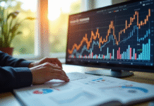 Analyste financier examinant des graphiques colorés et documents d'obligations