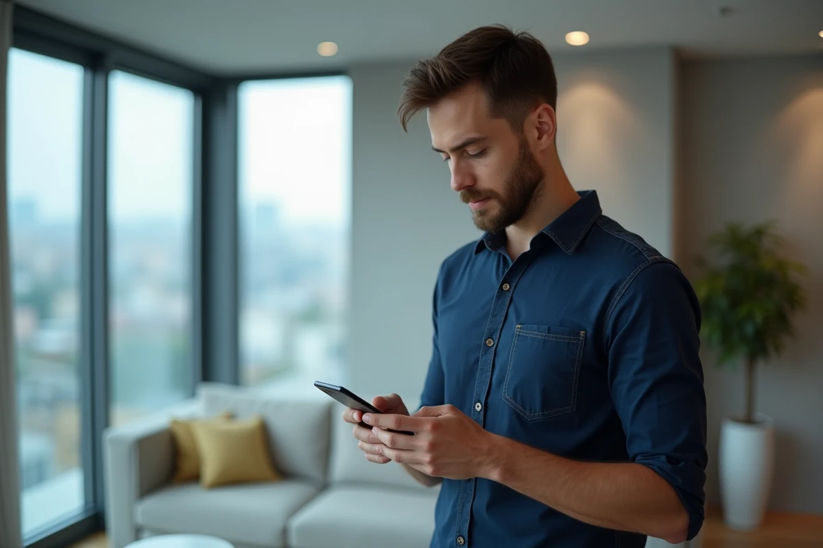 Homme utilisant l'application mobile de son compte Crédit Agricole du Nord Est pour sécuriser ses opérations bancaires