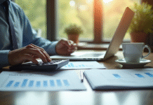 Comptable analysant des états financiers dans un bureau lumineux
