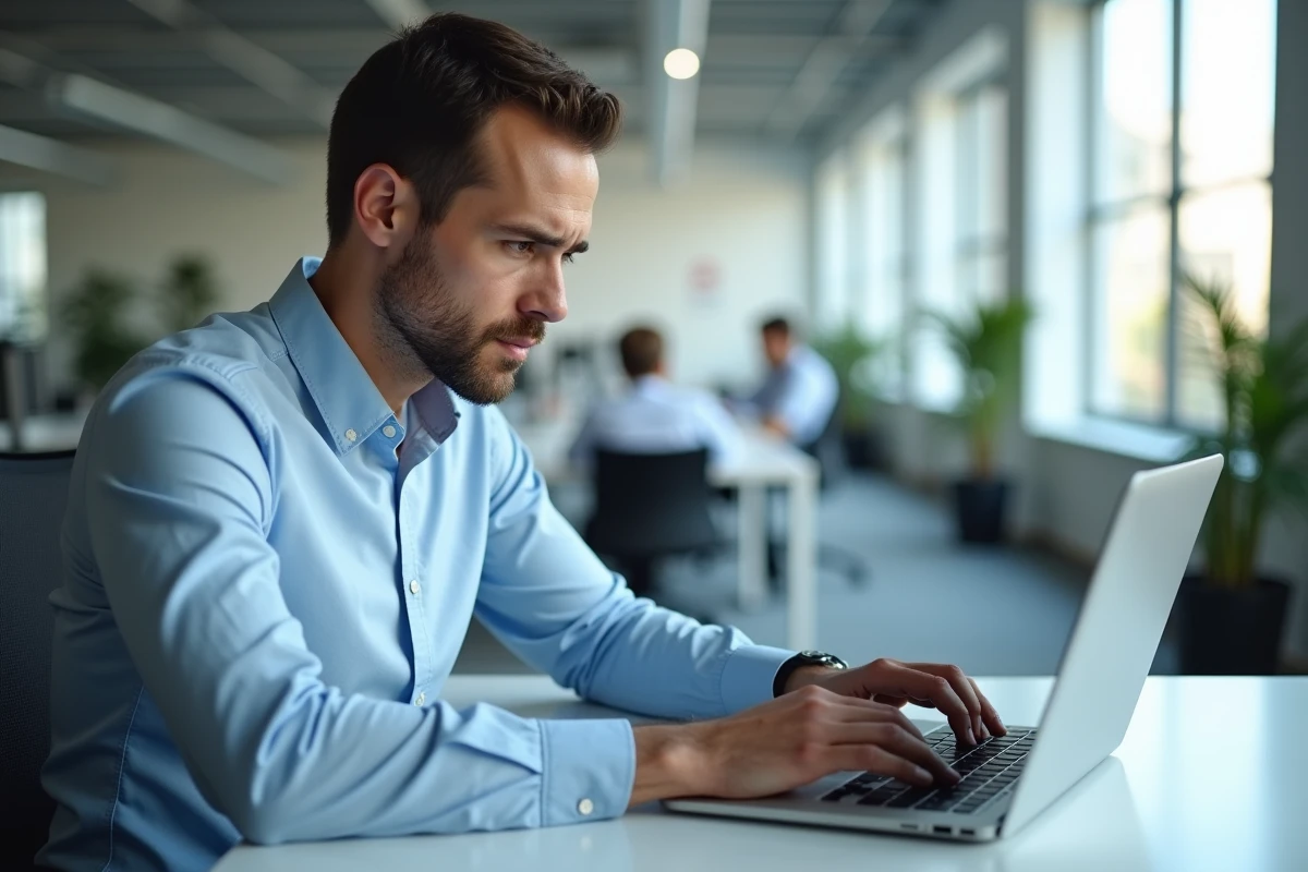 Professionnel bloqué sur une page de connexion bancaire CDC Net Banque des territoires avec message d'erreur sur laptop