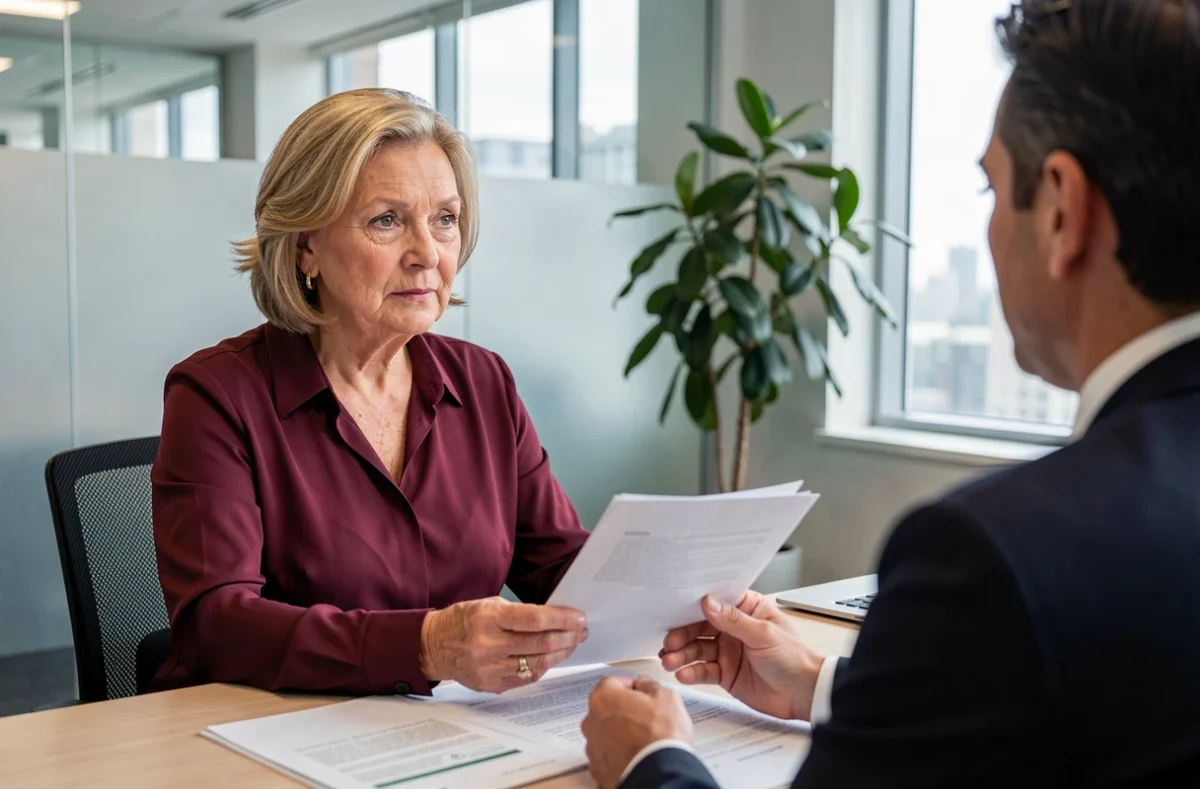 Femme retraitée en rendez-vous avec un conseiller financier pour optimiser ses revenus