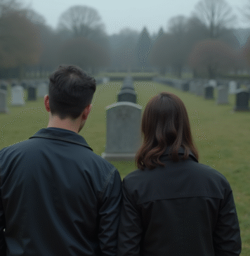 Enterrement : quel est le coût le plus bas ? Comparatif de prix Couple d'adultes devant une tombe dans un cimetière calme