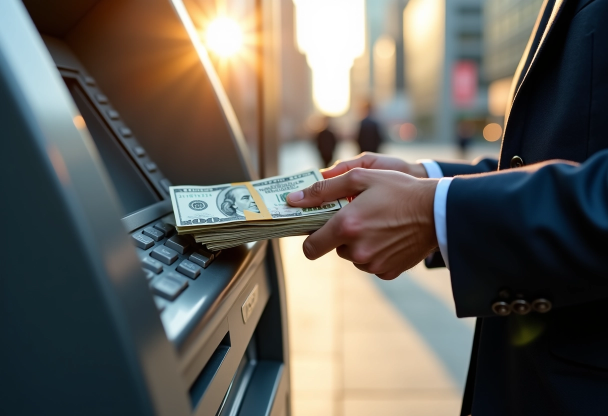 Personne utilisant un distributeur pour déposer de l