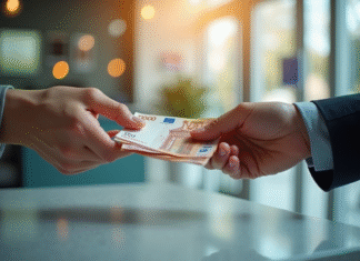 Comment verser de l’argent liquide sur le compte d’autrui : tout savoir en toute sécurité Deux mains échangeant des billets d'euros sur un comptoir moderne