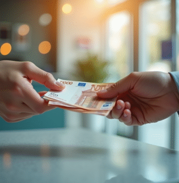 Comment verser de l’argent liquide sur le compte d’autrui : tout savoir en toute sécurité Deux mains échangeant des billets d'euros sur un comptoir moderne