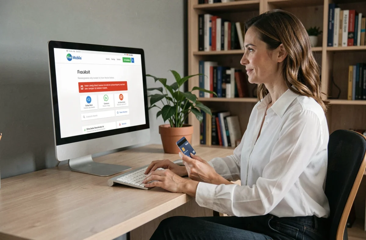 Femme tentant de payer sa facture Free Mobile en ligne face à un message d'erreur de paiement