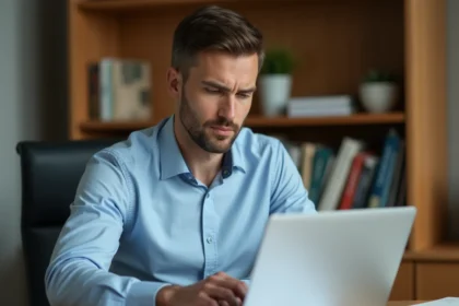 Expatrié en train d'ouvrir un compte bancaire CIC en ligne depuis son bureau à l'étranger
