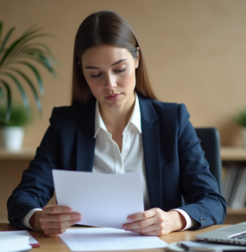 Prêt non garanti : montant et conditions, nos conseils pour obtenir le meilleur financement Femme en blazer bleu dans un bureau moderne lisant des documents