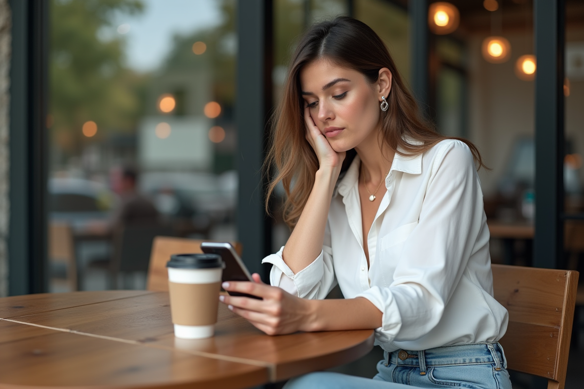 Femme regardant son smartphone avec prévision Solana 2025