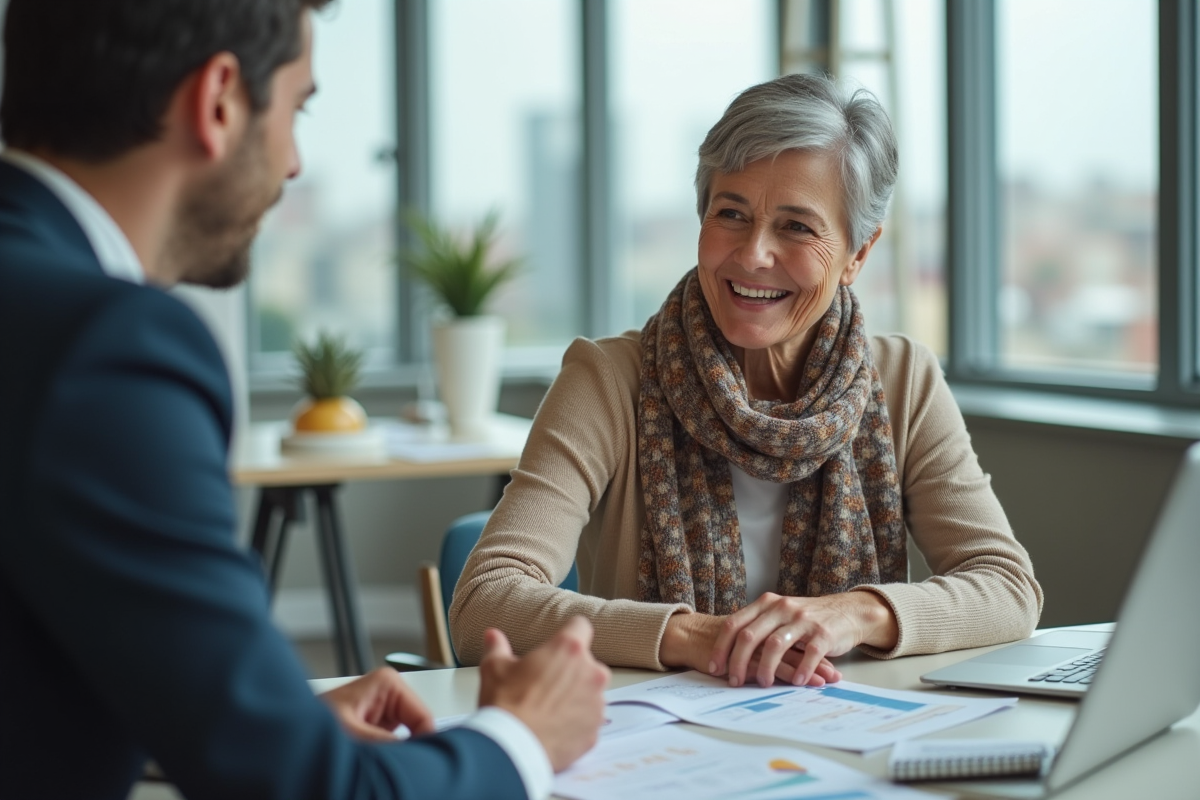 Femme discutant avec un conseiller financier dans un bureau moderne