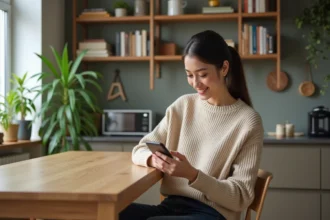 Jeune femme utilisant son smartphone pour ses économies