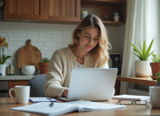 Calcul de la CAF : 2 méthodes pour les calculs en détail et en ligne ! Femme concentrée utilisant un calculateur financier à la maison