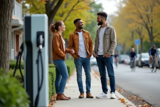 Quartier urbain moderne avec installations d'électricité verte