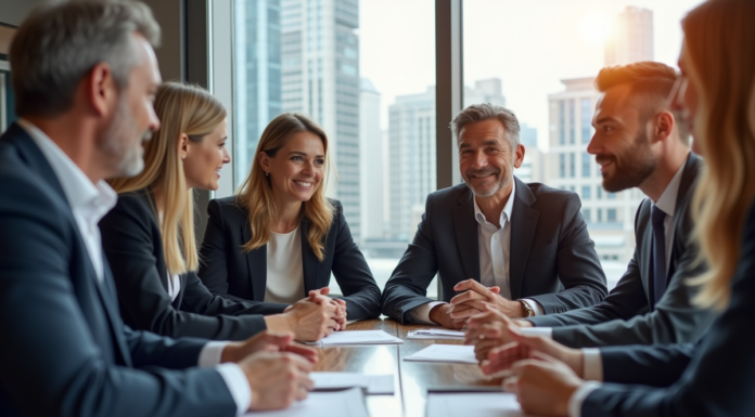 Groupe de professionnels en réunion de travail en entreprise