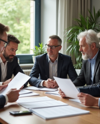 Groupe de professionnels et retraités autour d'une table en France