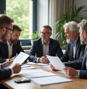 Groupe de professionnels et retraités autour d'une table en France