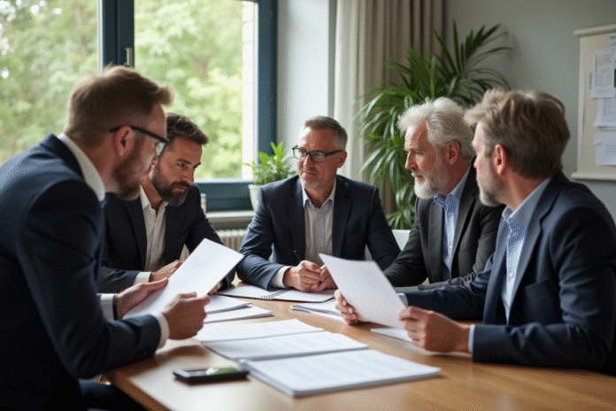 groupe-professionnels-reunion-bureau Groupe de professionnels et retraités autour d'une table en France