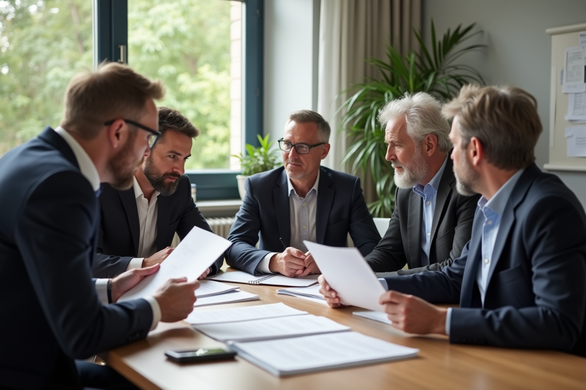 Groupe de professionnels et retraités autour d'une table en France