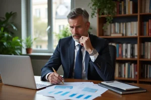 Homme d'affaires en costume dans un bureau moderne