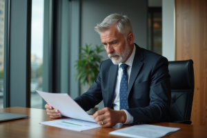Homme d'affaires en costume dans un bureau moderne