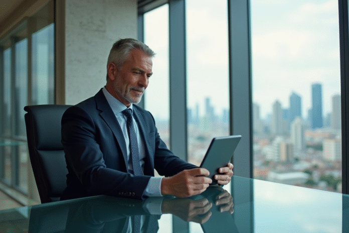 homme-affaires-suit-analysant-finances Homme d'affaires en costume analysant des finances dans un bureau moderne