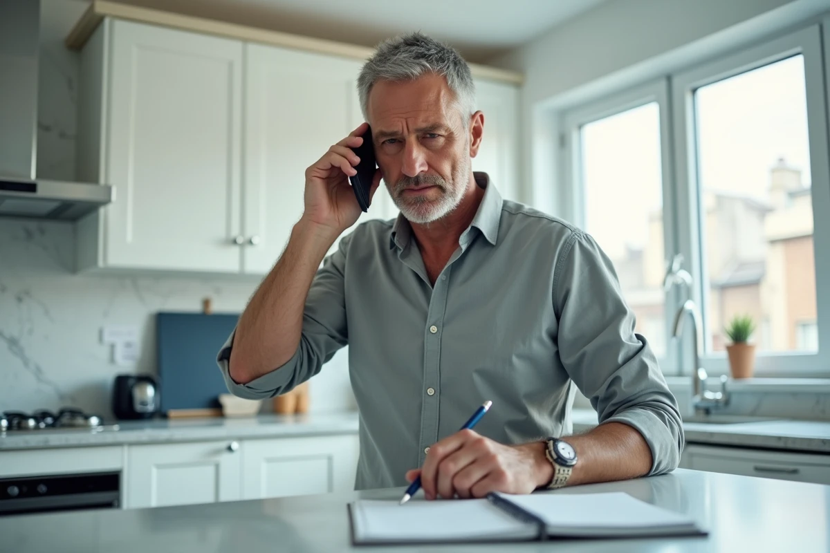 Homme au téléphone contactant le service client de sa banque LCL pour un problème d'accès à son compte