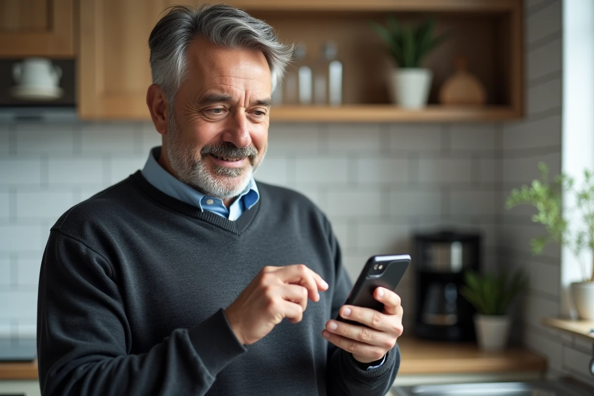 Homme consultant l'espace particulier Société Générale sur smartphone pour gérer ses prélèvements bancaires