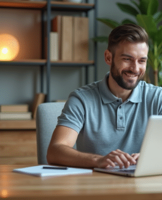 Homme d affaires utilisant un ordinateur dans un bureau moderne