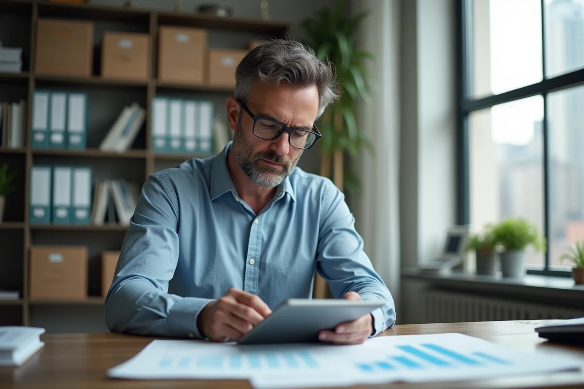 Homme concentré analysant un graphique au bureau