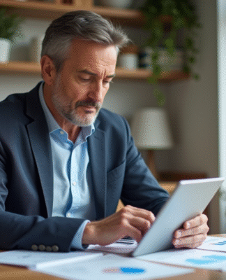 Homme d'affaires en réunion à la maison avec documents financiers