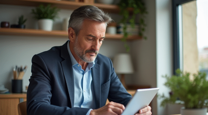 Homme d'affaires en réunion à la maison avec documents financiers