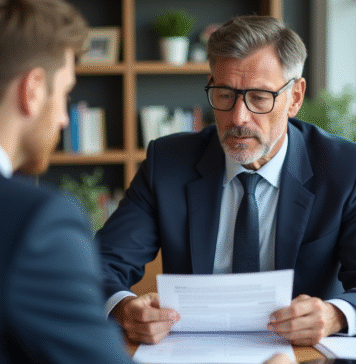 Réduire les intérêts d’un prêt : conseils efficaces pour diminuer les frais Homme d'âge moyen en costume bleu lit un document de prêt