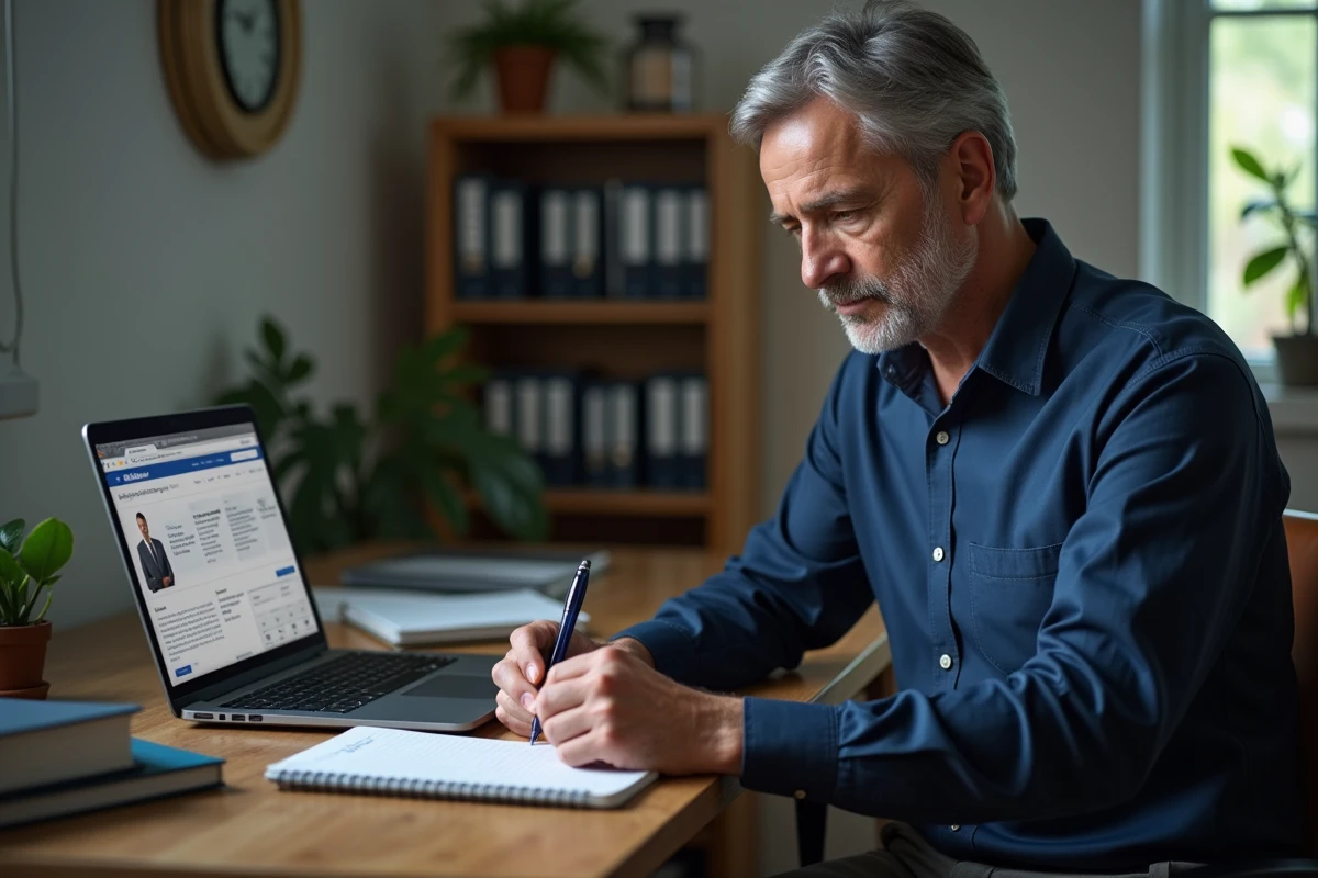 Homme consultant le site Pôle emploi sur ordinateur portable pour vérifier son calendrier de versements 2026