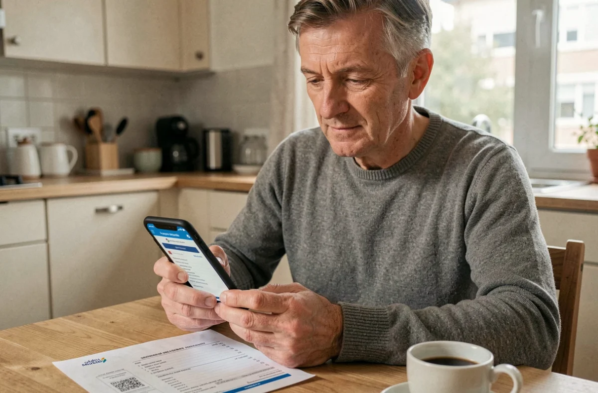 Homme utilisant son téléphone pour effectuer un retrait d'épargne salariale en ligne sur Crédit Mutuel