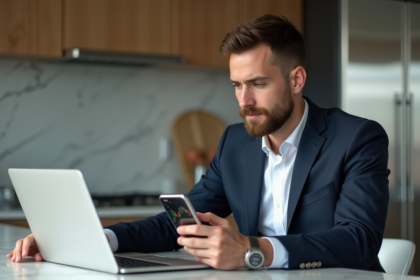 Jeune homme en blazer analysant des graphiques de trading