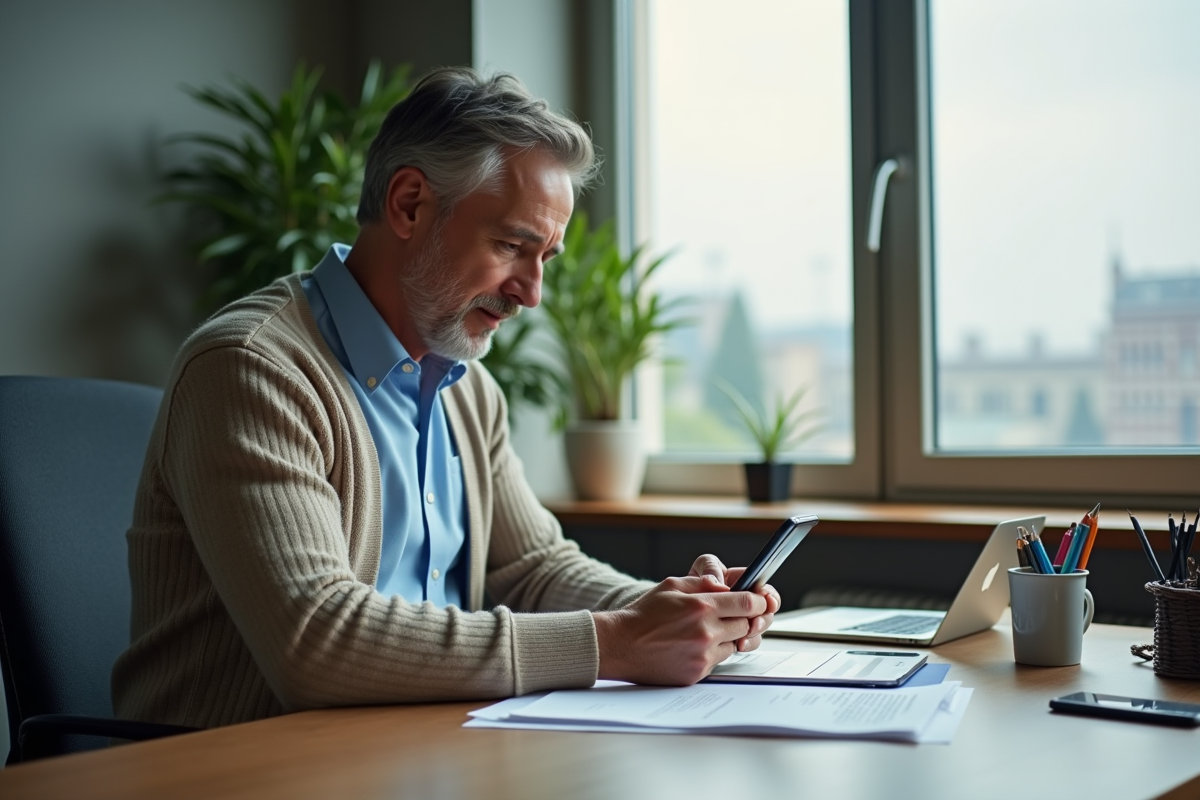 Homme vérifiant une carte de paiement avec son smartphone