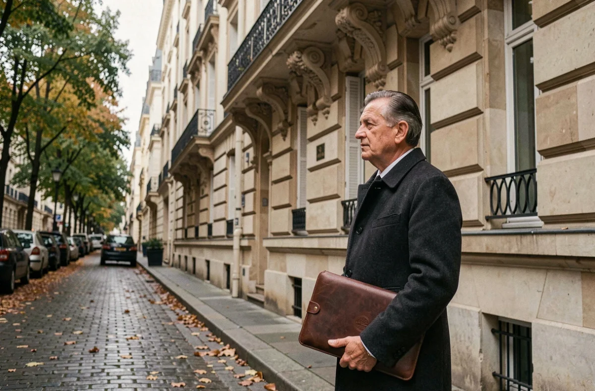 Investisseur immobilier devant un immeuble haussmannien représentant l'immobilier pierre papier en Europe