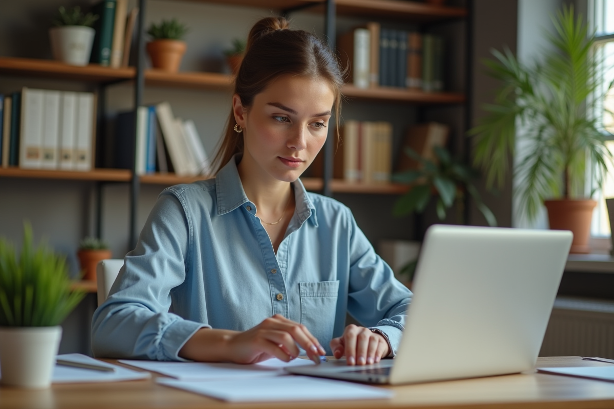 Jeune comptable utilisant un ordinateur dans un bureau à domicile