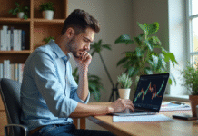 Jeune homme analysant des graphiques boursiers sur son ordinateur