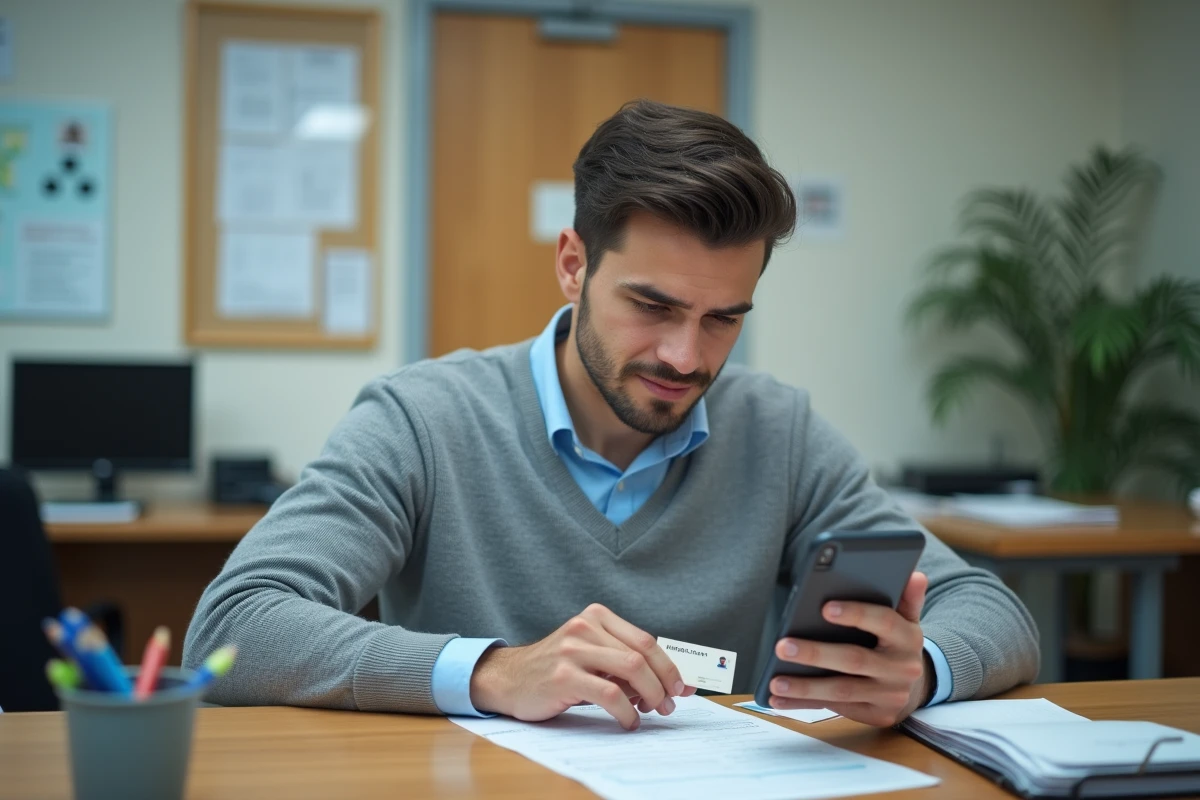 Jeune homme remplissant une demande avec son smartphone
