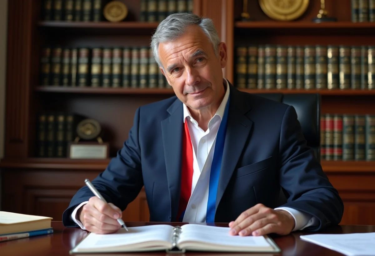 Le maire en costume avec sash dans son bureau officiel