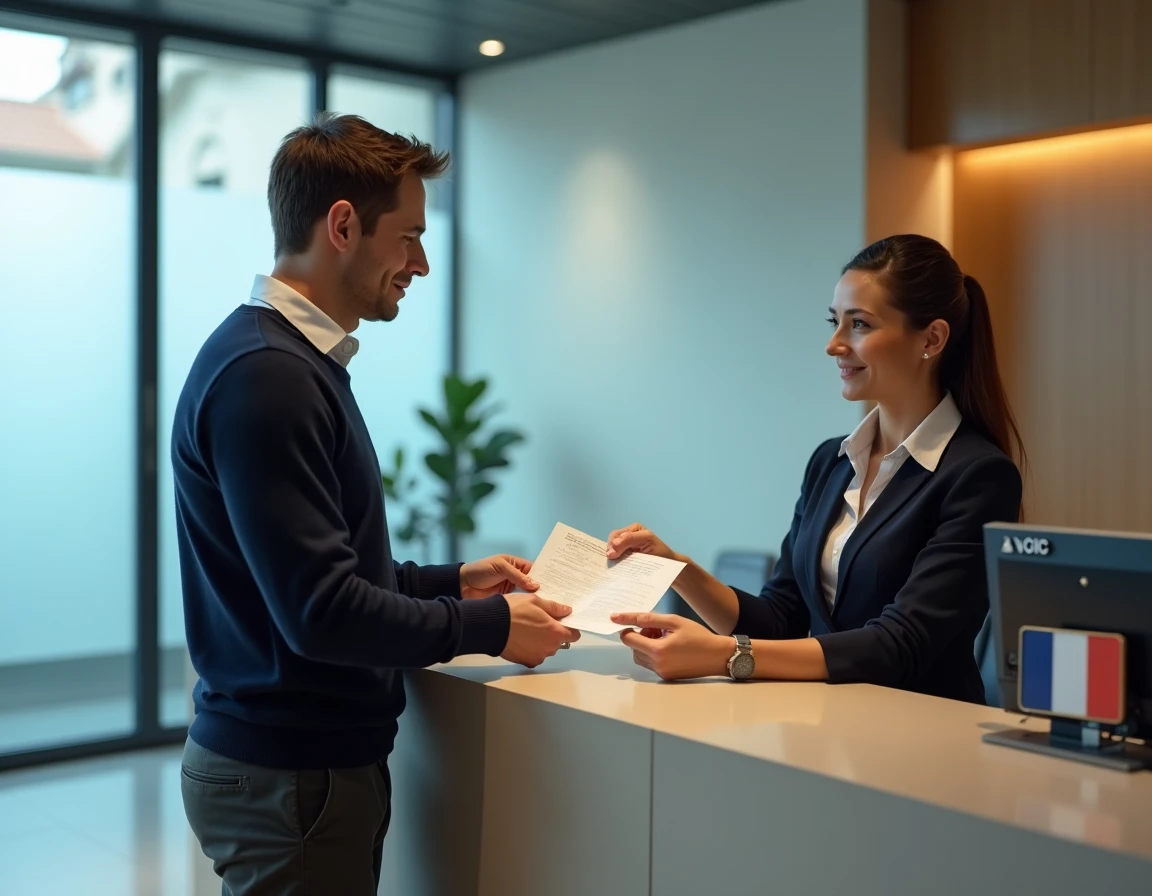 Client expatrié remettant ses documents à un conseiller bancaire pour ouvrir un compte CIC