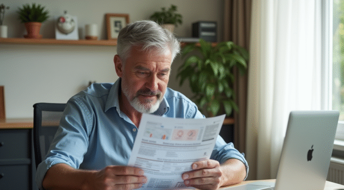 Personne confiante analysant des documents financiers et des brochures d'épargne