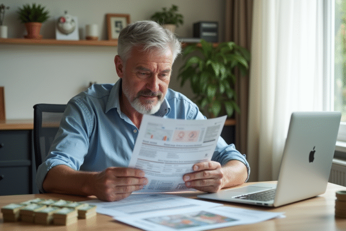 Personne confiante analysant des documents financiers et des brochures d'épargne
