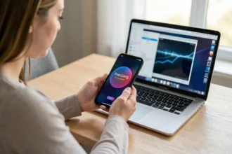 Personne devant un smartphone dont l'application bancaire ne charge plus