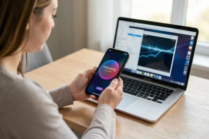 Personne devant un smartphone dont l'application bancaire ne charge plus