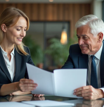 Transférer des titres : les étapes essentielles pour le faire correctement Femme et homme d'affaires échangent des documents dans un bureau moderne